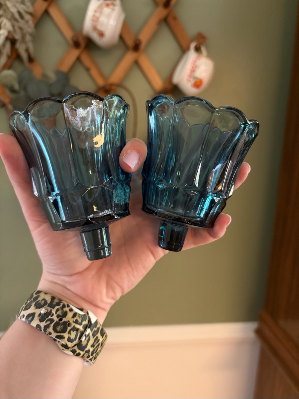 Blue Glass Vintage-Style Candle Holders - Set of 2